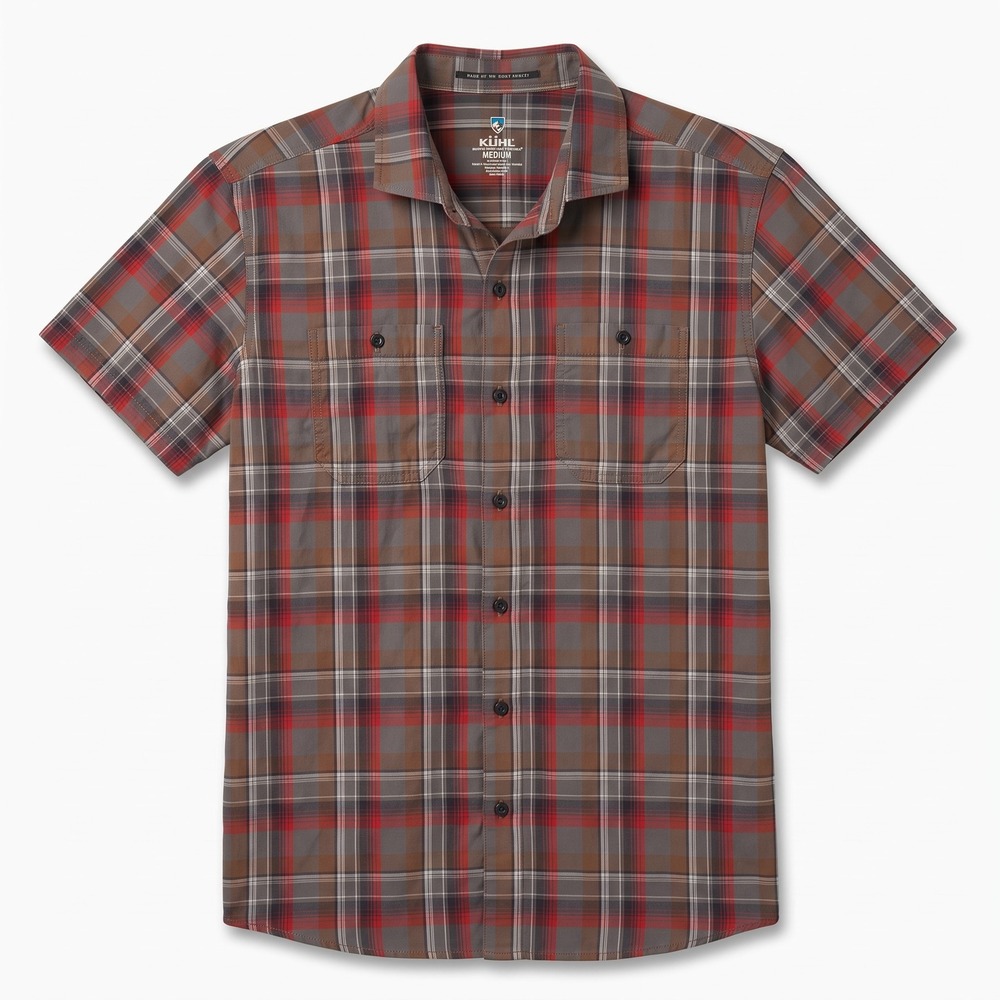 Kuhl Plaid Button Down Shirt Mens Medium Brown‎ Red Excellent Tapered Fit